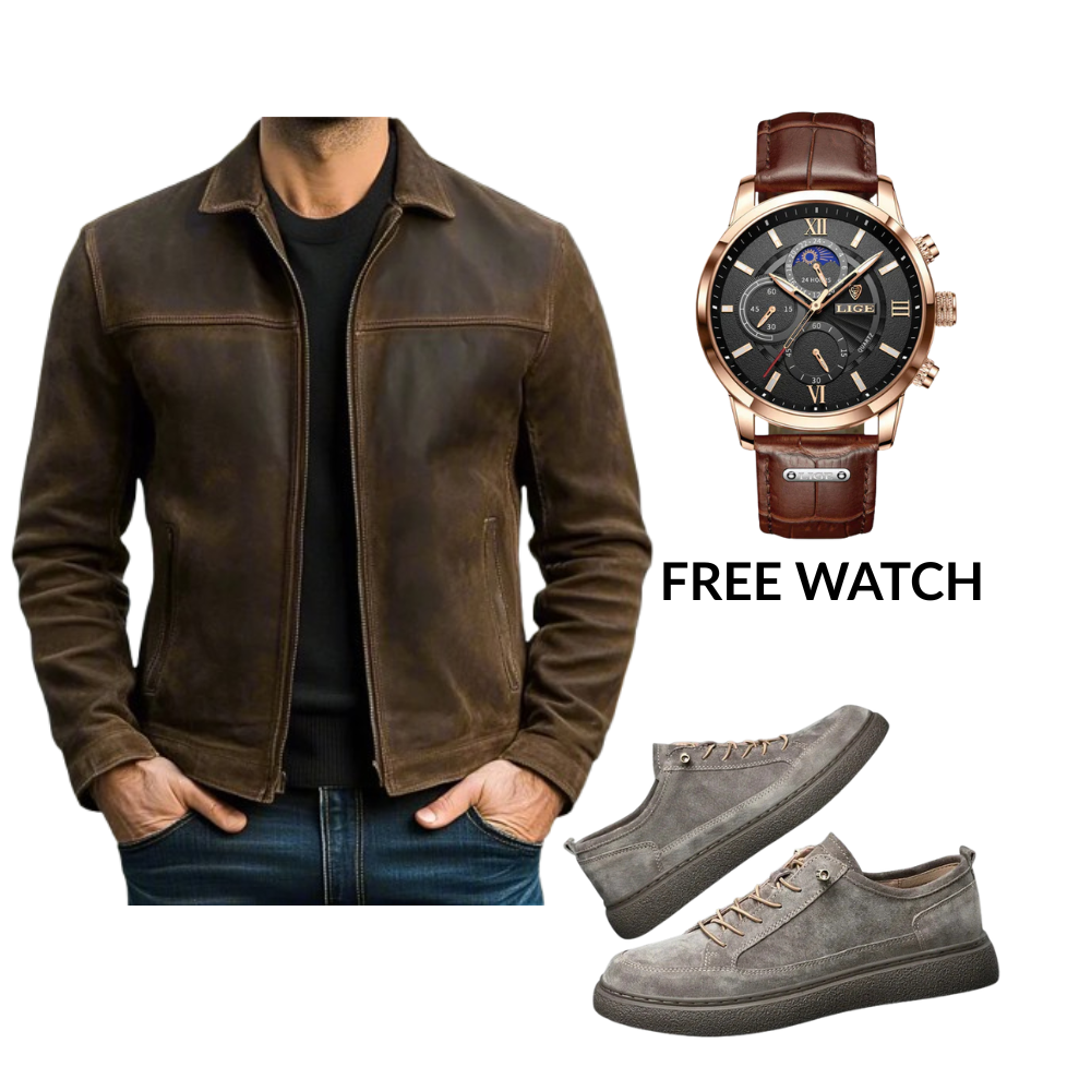Old Money Bundle - Leather Jacket & Shoes + FREE Watch