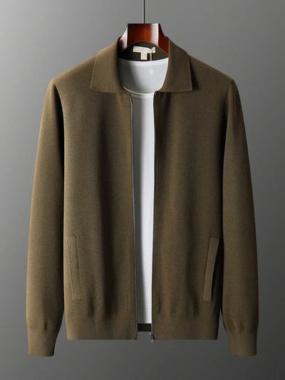Old Money Men's Cashmere Knitted Zip-Through Jacket